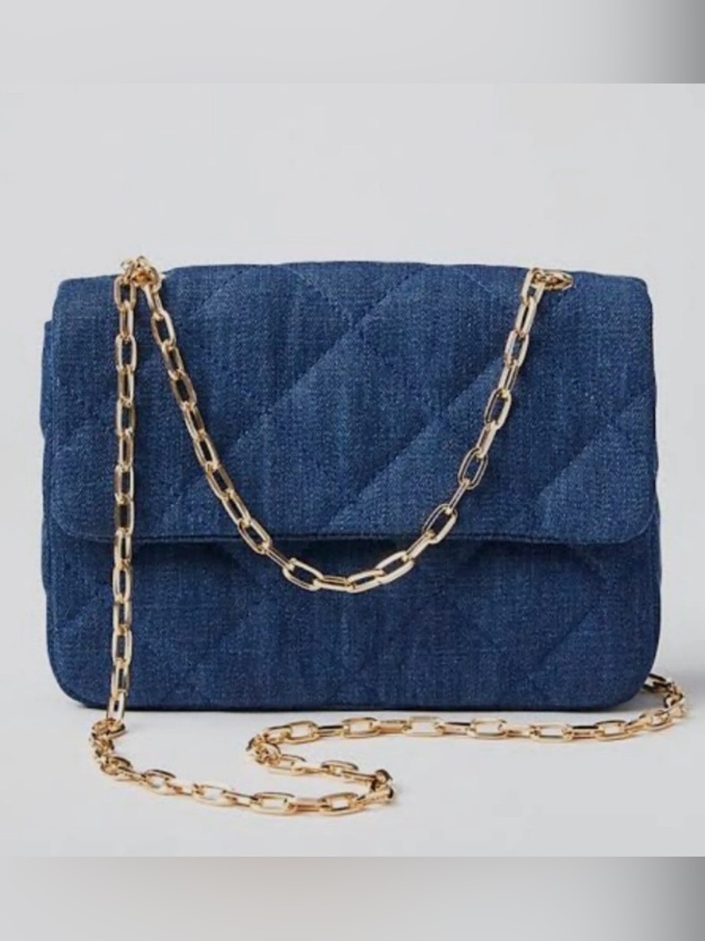 LOFT Navy Quilted Crossbody with Gold Chain